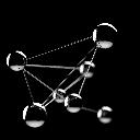 a black and white photo of a network of spheres
